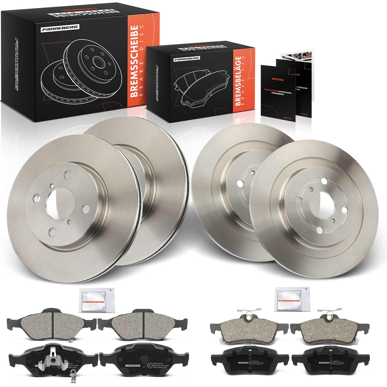 Frankberg Bremsensatz inkl. 4x Bremsscheiben + 8x Bremsbeläge Vorne Hinten Kompatibel mit Yaris P9 Yaris P13 Yaris Kasten/Schrägheck P13 Replace# 04465YZZDS, 044650D050