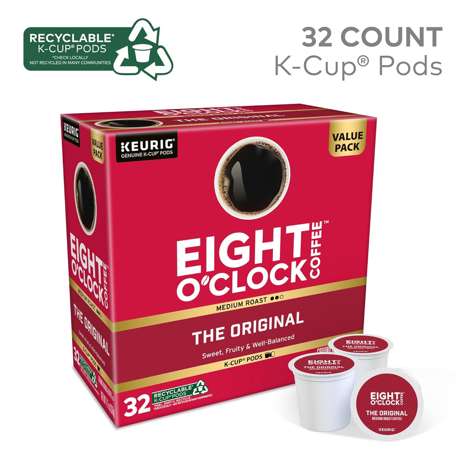 best by 10/31/25 eight o'clock coffee the original, keurig single serve k-cup pods, medium roast, 32 count the original 32 count (pack of 1)