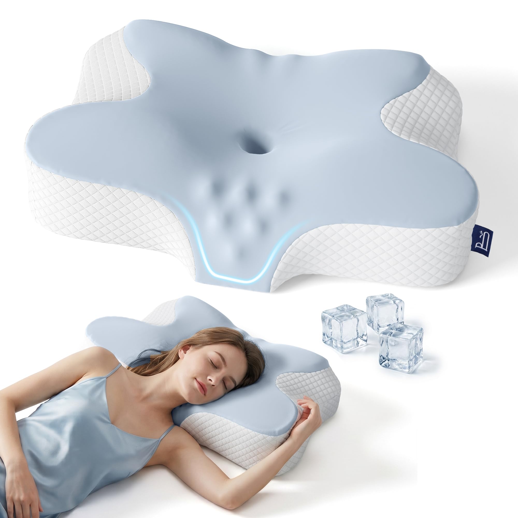 BedStory Memory Foam Kissen, Ergonomisches Kissen für Nacken- und Schulterstütze, Memory Foam Nackenkissen für Seiten-, Rücken- & Bauchschläfer mit abnehmbarem Bezug, Blau