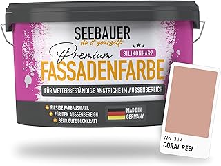Silikonharz-Fassadenfarbe Rot 5L für Außen (No. 314 Coral Reef) Selbstreinigende Fassadenfarbe mit Lotuseffekt - Geeignet für Putz, Mauerwerk und Beton