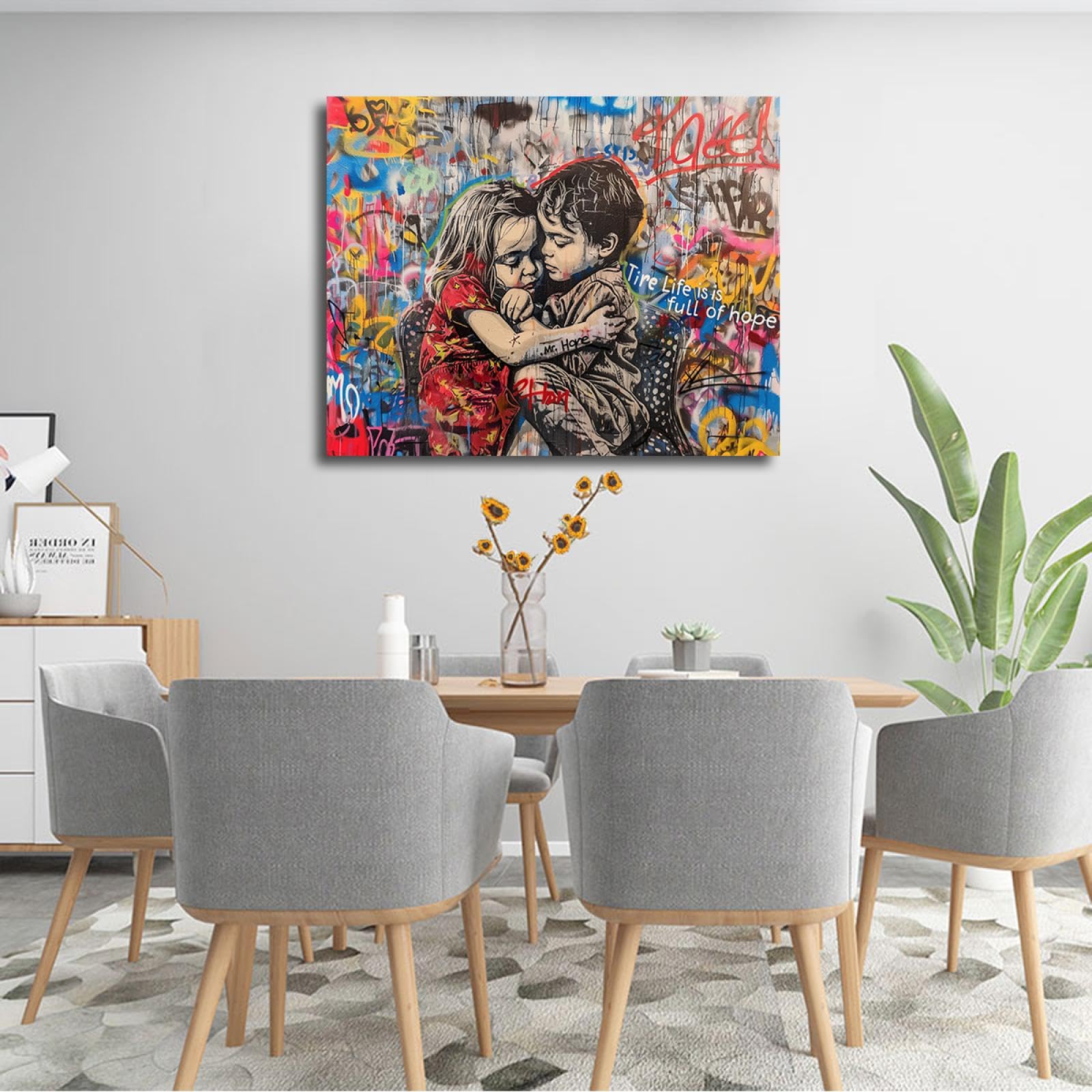 UIRINGART Citation inspirante toile art mural garçons et filles impression sur toile Wall Decor Street Graffiti affiche œuvre pour salle de classe 75x105cm Cadre intérieur