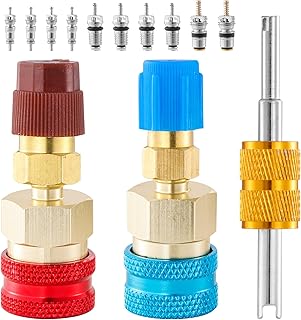 R1234YF Quick Coupler Kit, R1234yf to R134a Quick Coupler Adapter, R1234YF High and Low Side Quick Couplers Kit with R134A R12 R22 Valve Core for AC Charging Refrigerant Air Conditioning System