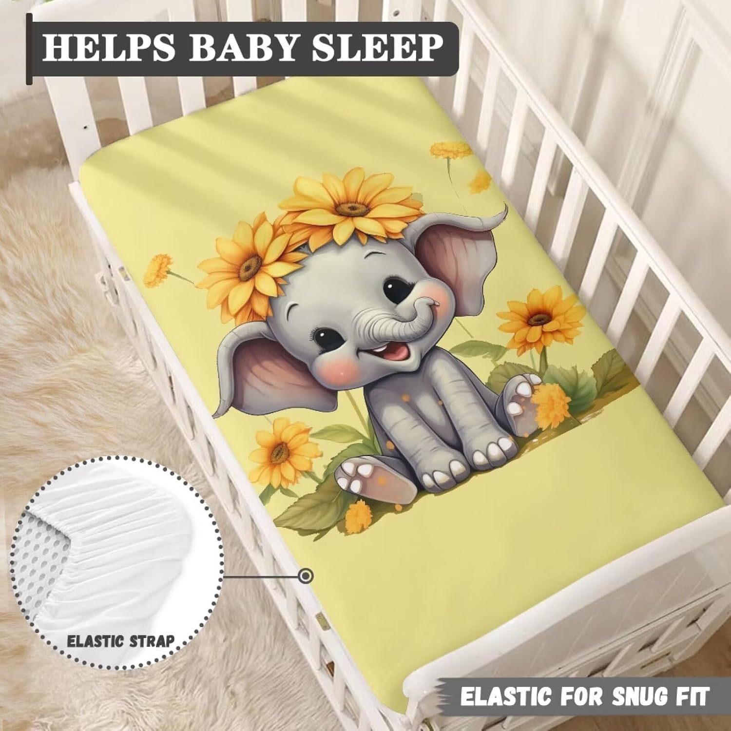 ZOUTAIRONG Sunflower Elephant Changing Pad Cover Breathable Soft Infant Newborn Diaper Table Comfy Cozy Change Mat Sheets Cover Neutral Unisex Changing Table Covers for Boys Girls (Yellow)