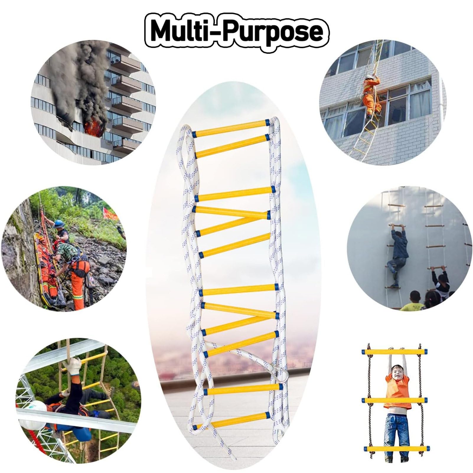 Escalera de Cuerda de Rescate de 5-45 m Escalera de Escape de 17 pies Respuesta de Seguridad en el Trabajo de Emergencia Rescate contra Incendios Escalada en Roca Árbol de Escape a