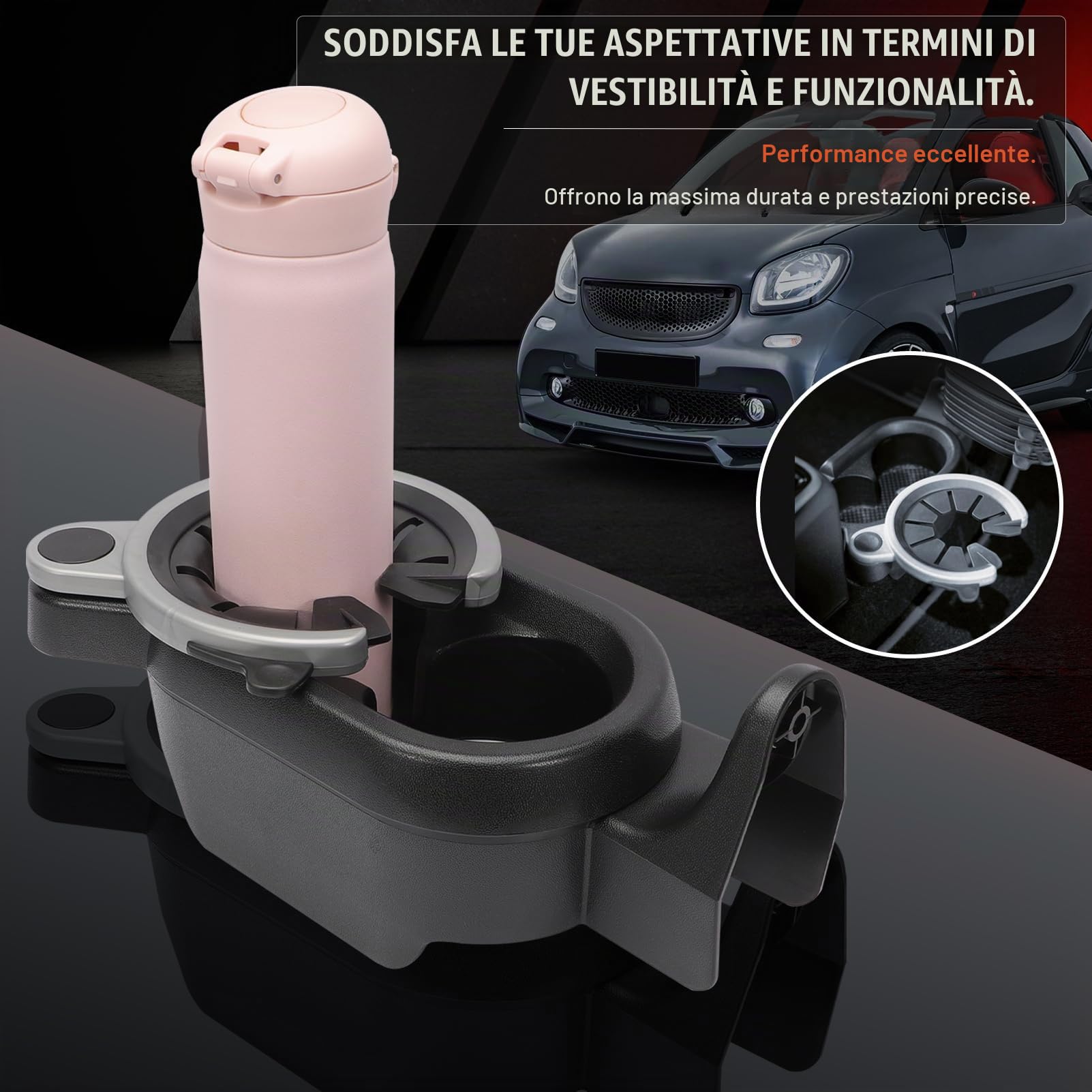 Portabicchieri A4518100370 Smart Fortwo W451 Console Centrale Nero | OEM A4518100370, plastica nera per W451. Installazione rapida, tiene stabili bicchieri nella console auto.