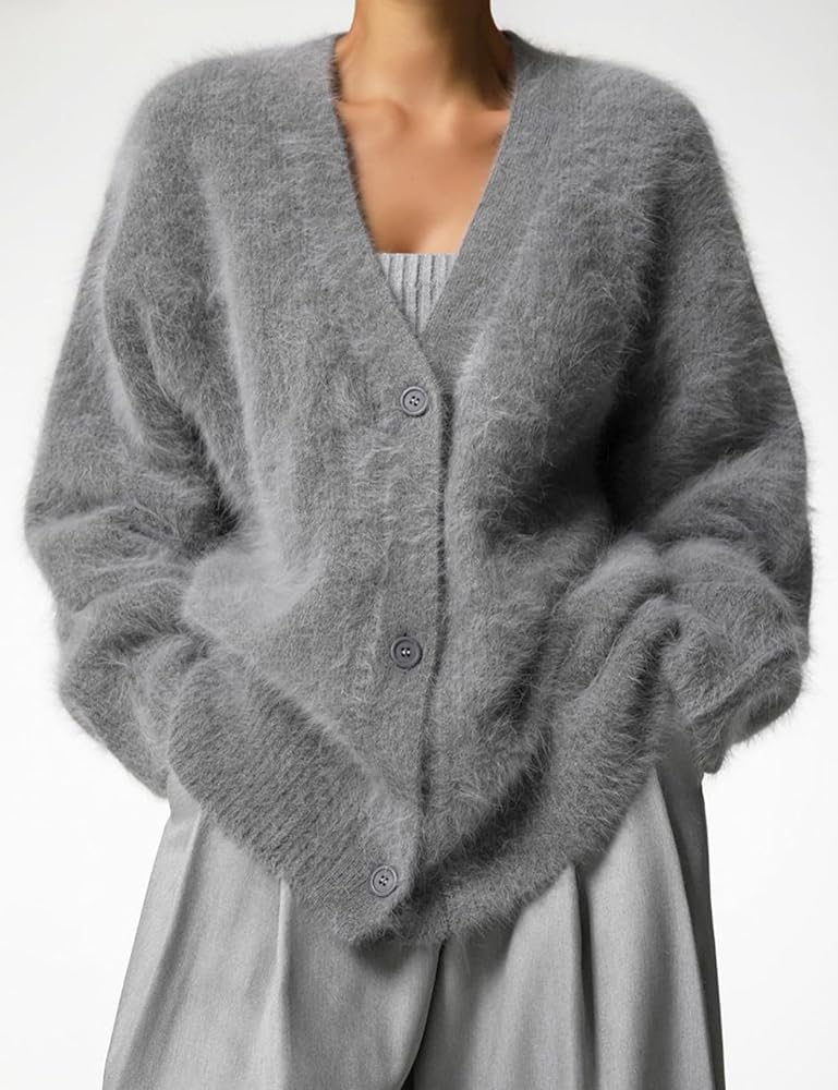 Yimoon Womens Fuzzy Cardigan Sweater V Neck Long Sleeve