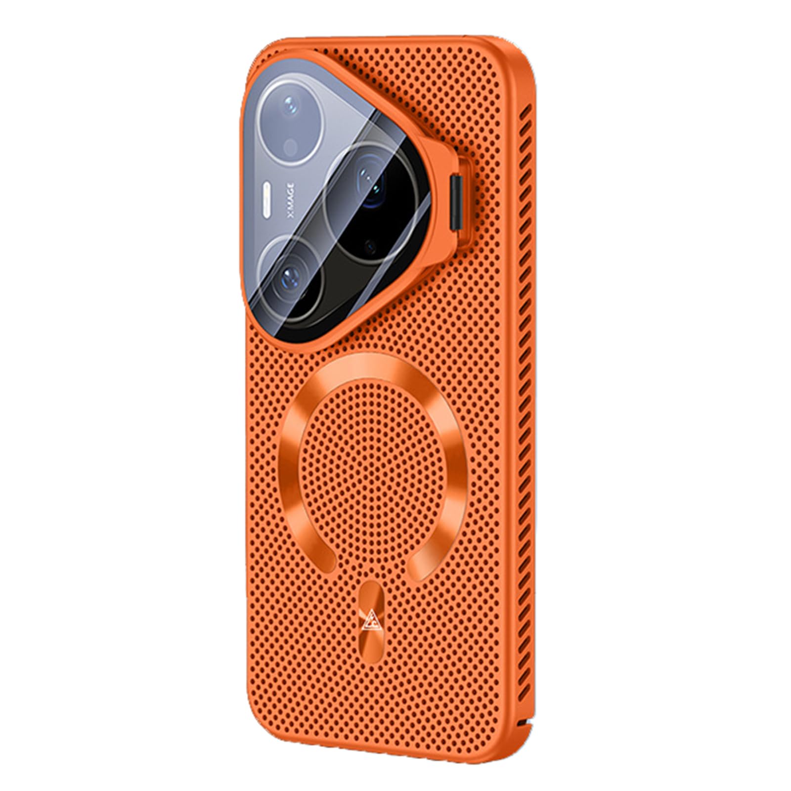 MFAOSHI Magnetic Case for Huawei Pura 90 Pro Max/90 Pro, Frosted Heat Dissipation Phone Case All-inclusive Lens Protection Kickstand Cover,Orange,90 Pro Max