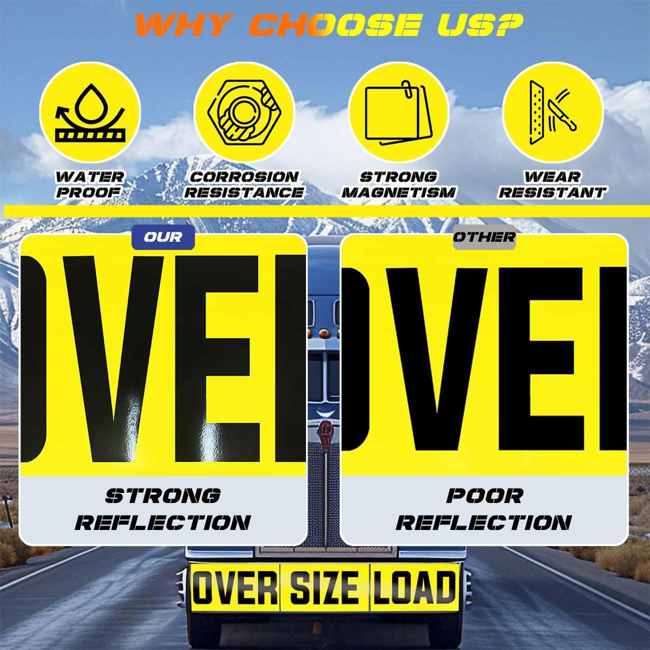 3 Pack Oversize Load Signs for Trucks, Durable Wide Load Signs for Trucks, Professional Magnetic Oversize Warning Sign, Oversize Load Flags Banner for Safe Hauling 12" x 60" Fade Proof Waterproof