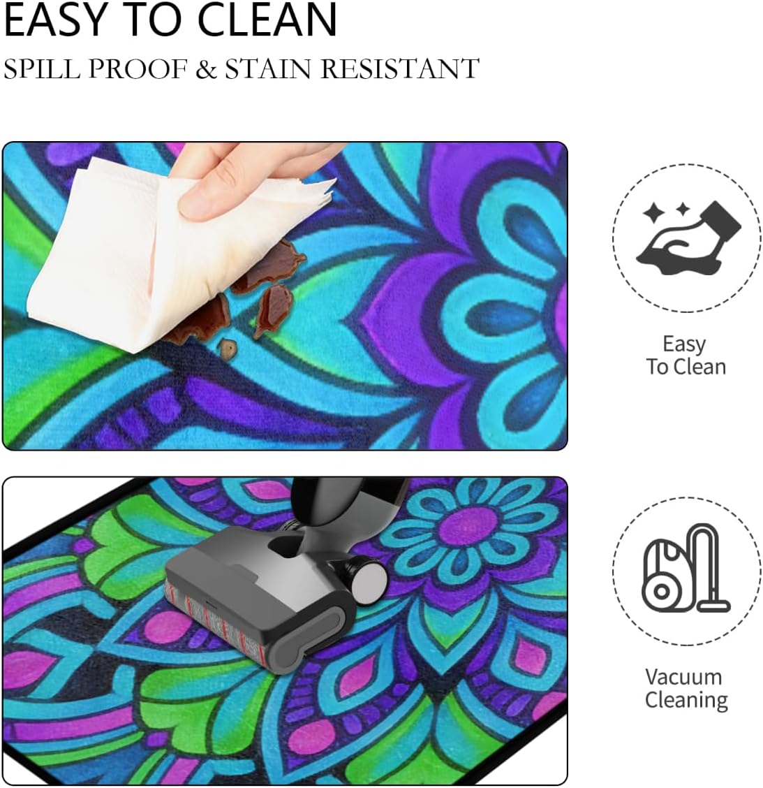Anti Fatigue Vibrant Mandala Art Kitchen Mats for Floor 2 Piece Set, Waterproof Non Slip Boho Kitchen Floor Rugs, Comfort Standing Mat for Sink Laundry & Home Kitchen 17"x47"+17"x29"