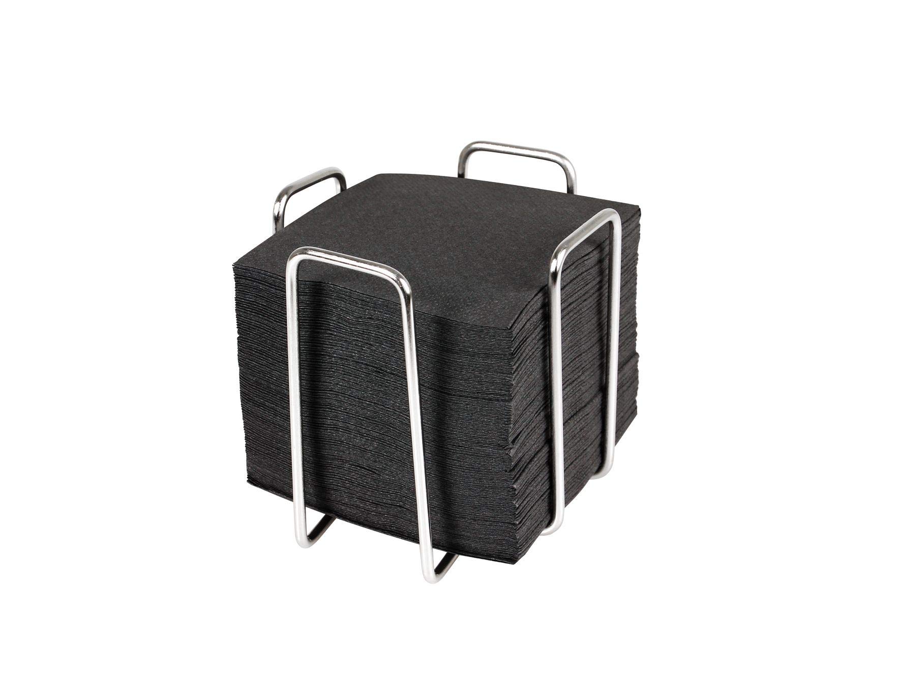 HostelNovo - Lot de 4 serviettes de table avec 200 serviettes de cocktail 10 x 10 cm - Porte-serviettes en acier inoxydable résistant - Serviettes noires en papier jetable