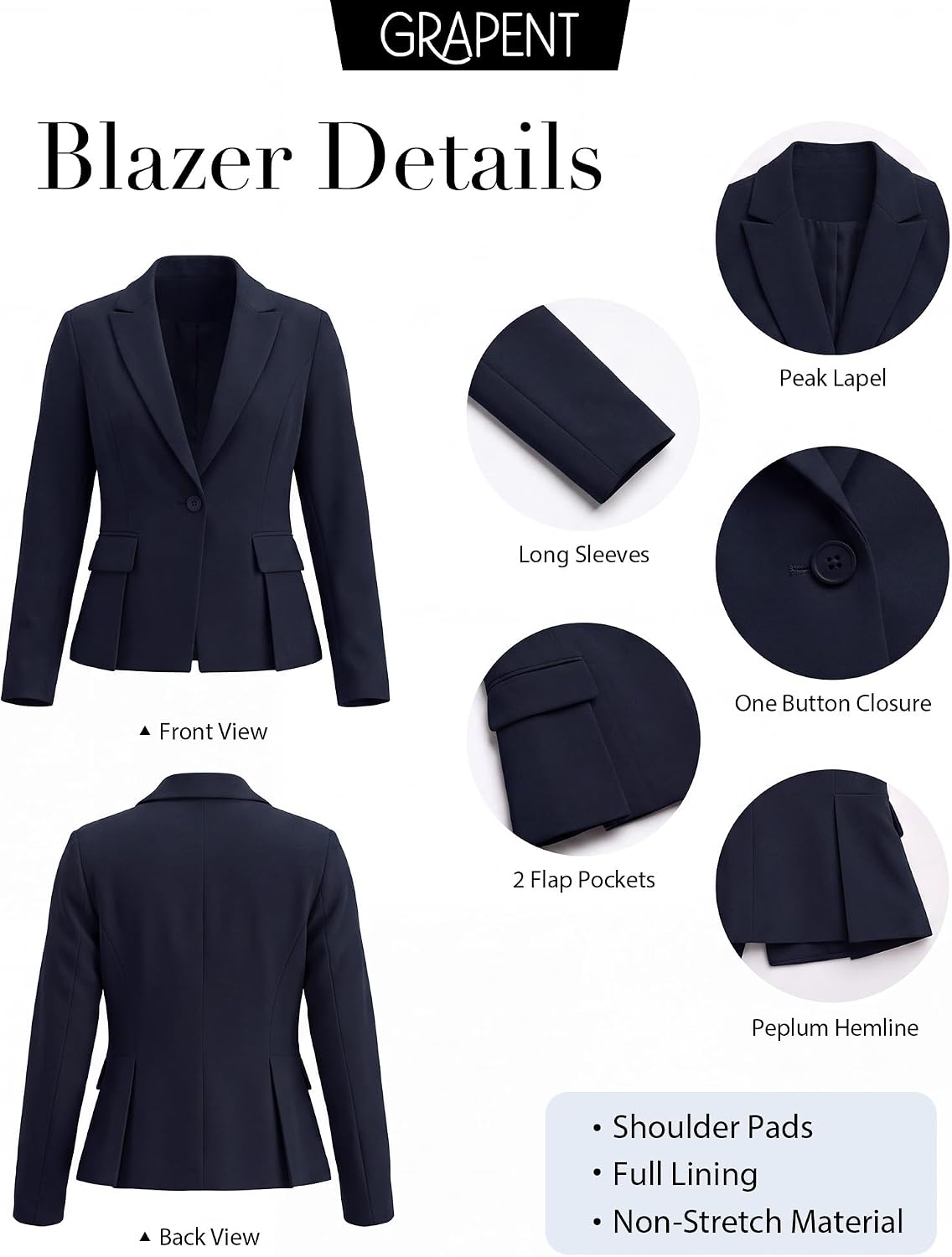 Womens Blazers Dressy Casual Tailored Fitted Peplum Work Office Suit Jacket image 3