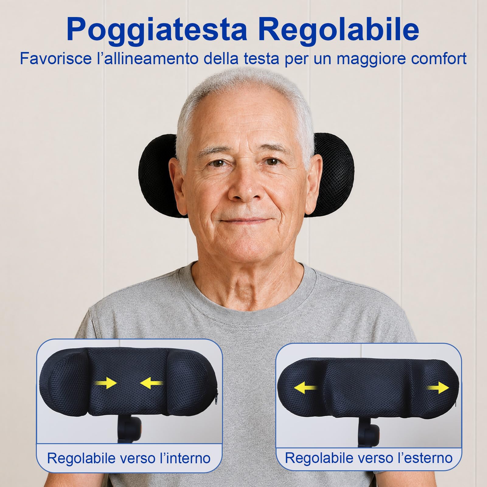 Poggiatesta per Sedia a Rotelle, Regolabile, Traspirante Supporto Testa