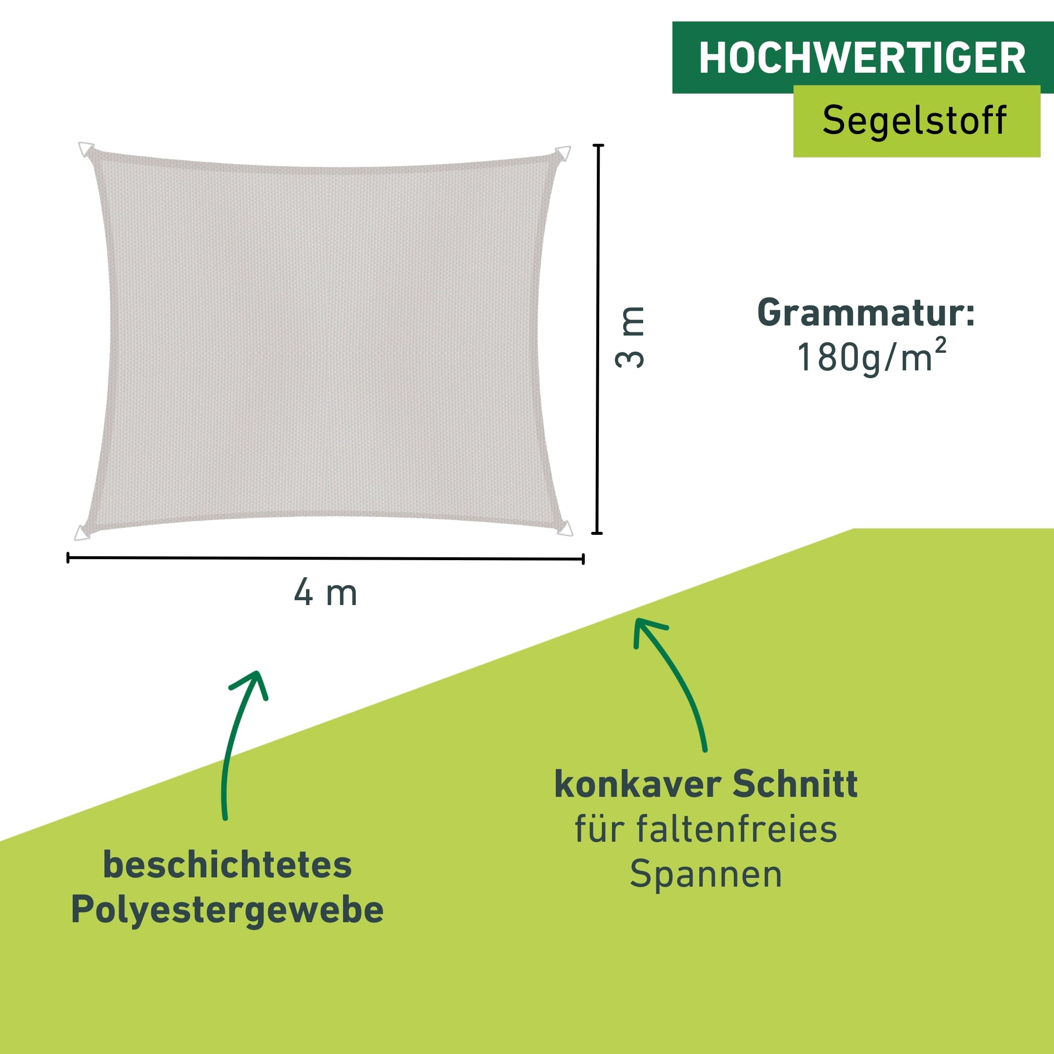 Windhager Sun Sail Cannes | Hellgrau | rechteckig | beschichtetes Polyester-Gewebe | 3 x 4 m, 180 g/m² | Sonnenschutz Terrasse | UV- und witterungsbeständig | Wind- und wasserabweisend
