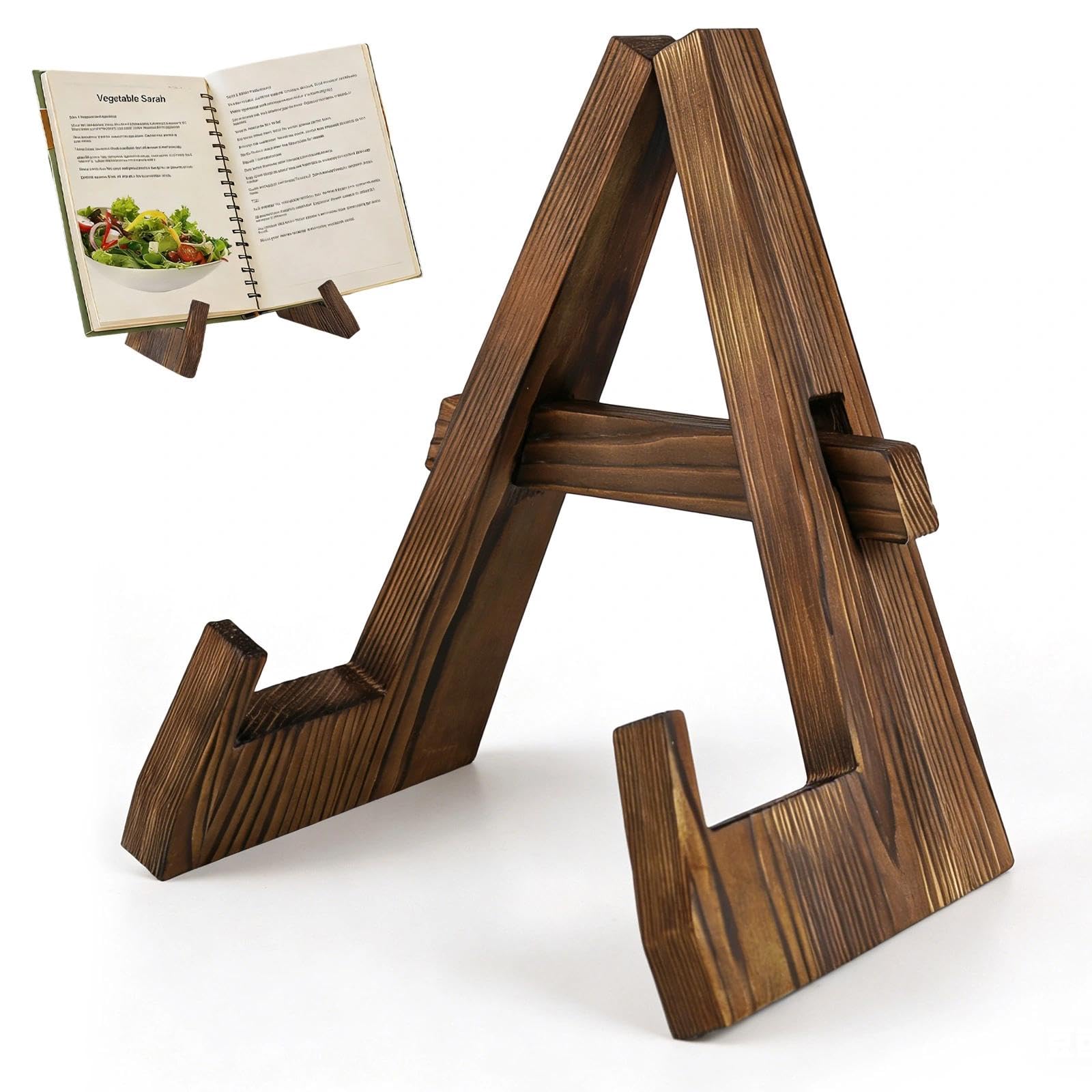 Cookbook Stand, Wooden Cookbook Stand for Kitchen, Rustic Adjustable Recipe Book Holder & iPad Display Stand, for Cook Book, Greeting Card, Sheet Music