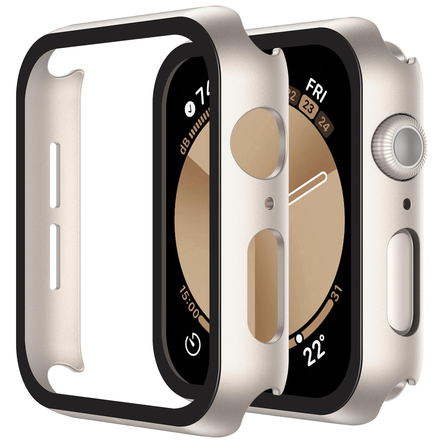 Misxi 2 Pezzi PC Cover Protezione in Vetro Temperato Compatibile con Apple Watch SE3/SE2/SE/Serie 6/Serie 5/Serie 4 40mm, Custodia Anti-Caduta Resistente Graffi Leggero per iWatch, 2 Luce Stellare