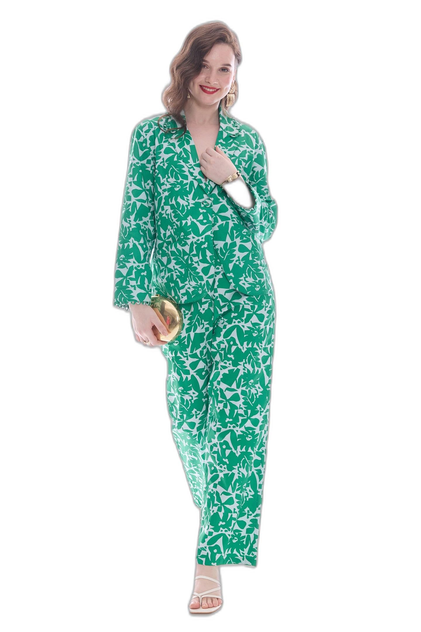 Floral Printed Blazer and Straight Leg Trouser Co-Ord Set for Women, Notch Collar and Regular Fit, Stylish Smart Casual Outfit for Brunch, Parties, Travel and Evening Styling-image-31