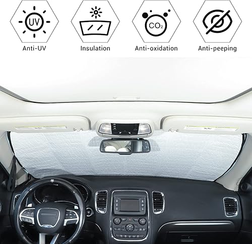 Miniatura 3 de JWWY Parasol para parabrisas para ventana, panel de parasol para Dodge Durango 2011-2024+ + accesorios plegables de poliéster reflectante, bloqueo