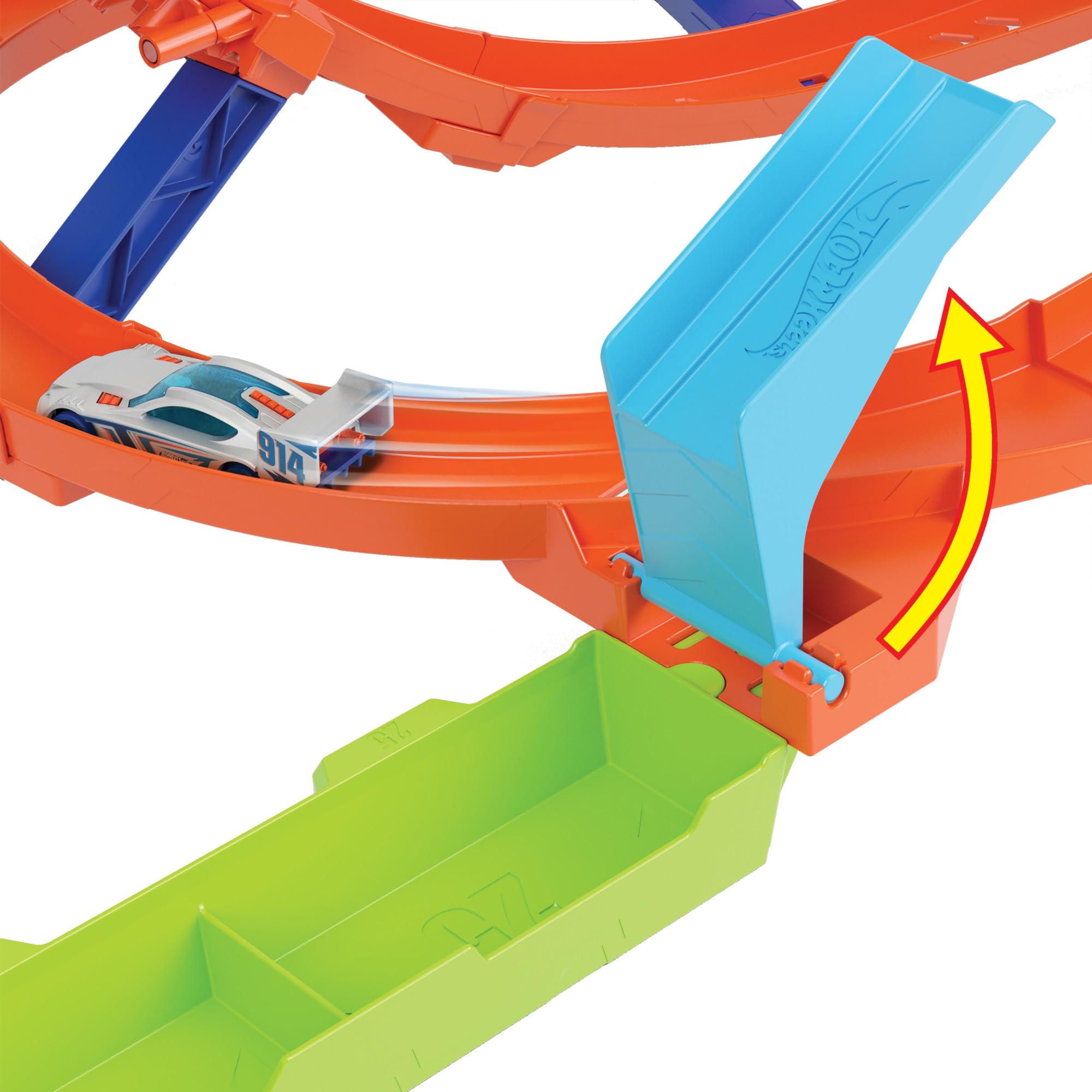 Hot Wheels Let's Race – Na start! - Netflix - Zakręcone tornado Zestaw z 2 sposobami zabawy i 1 samochodzikiem Hot Wheels, łatwe przechowywanie, HXM94