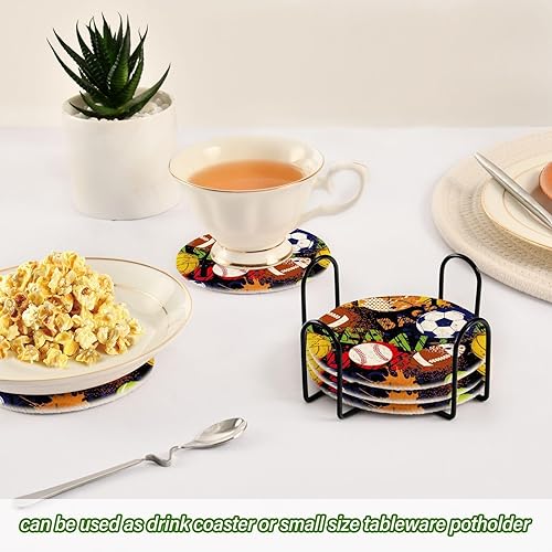 Miniatura 6 de Sport Pattern Balls Coasters Absorbant Coasters for Drinks and Holder Set of 6 Aesthetic Coasters for Desk