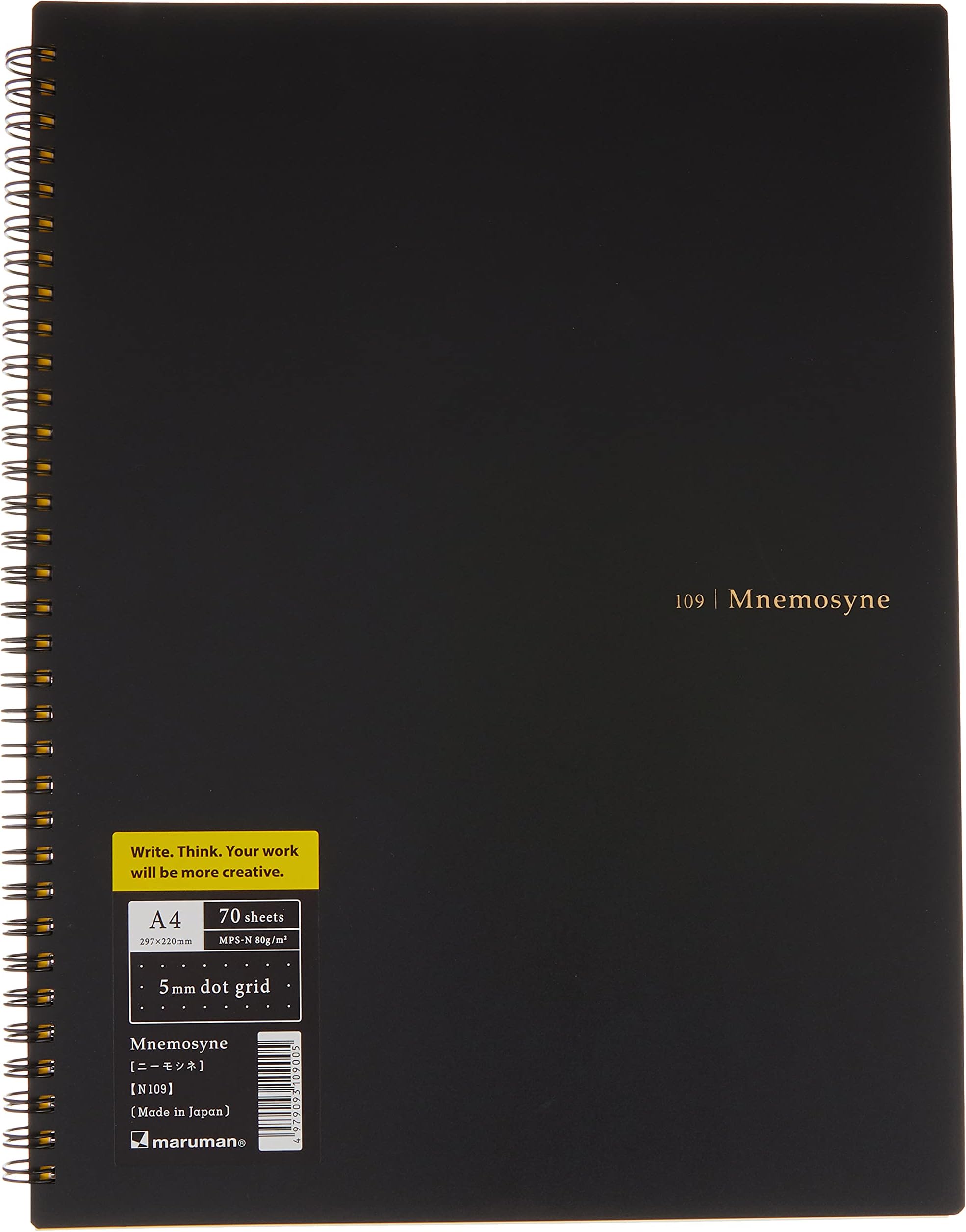 Mnemosyne Notebook, Perforated Pages & Twin Wire-Bound to Lay Flat, Black, Made in Japan (A4 (8.27" x 11.69"), Dot Grid)