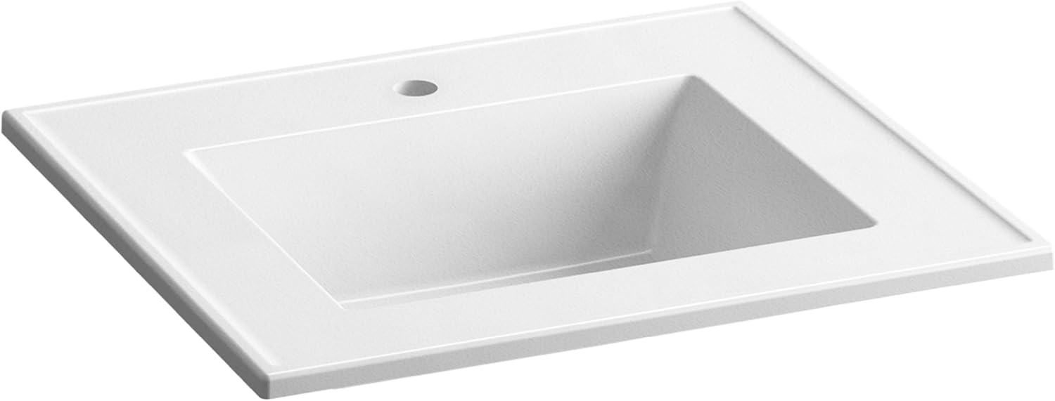 KOHLER 2777-1-G81 Ceramic/Impressions 25-Inch Rectangular Vanity-Top Bathroom Sink with Single Faucet Hole, White Impressions