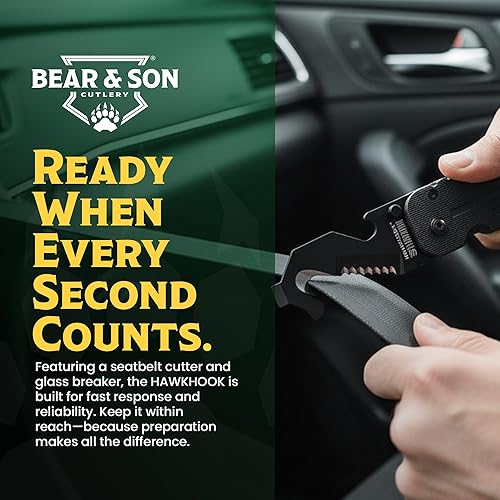 Miniatura 7 de BLACKHAWK HAWKHOOK Multiherramienta compacta de supervivencia, hoja 9CRMOV18 de 2-14 pulgadas con mango G10 con rompedor de vidrio, cortador de