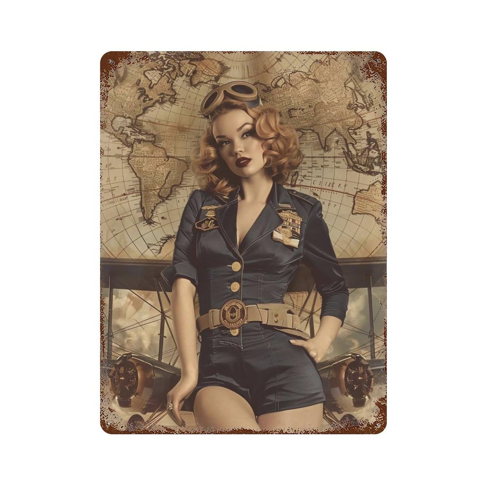 FHUYEURHRY WWII Aviation Pin Up Girl 01 Wall Decor Retro Iron Vintage Art Metal Tin Sign Poster Modern Home Cofffee Club Art Bar Shop Decorations Style 40x30cm