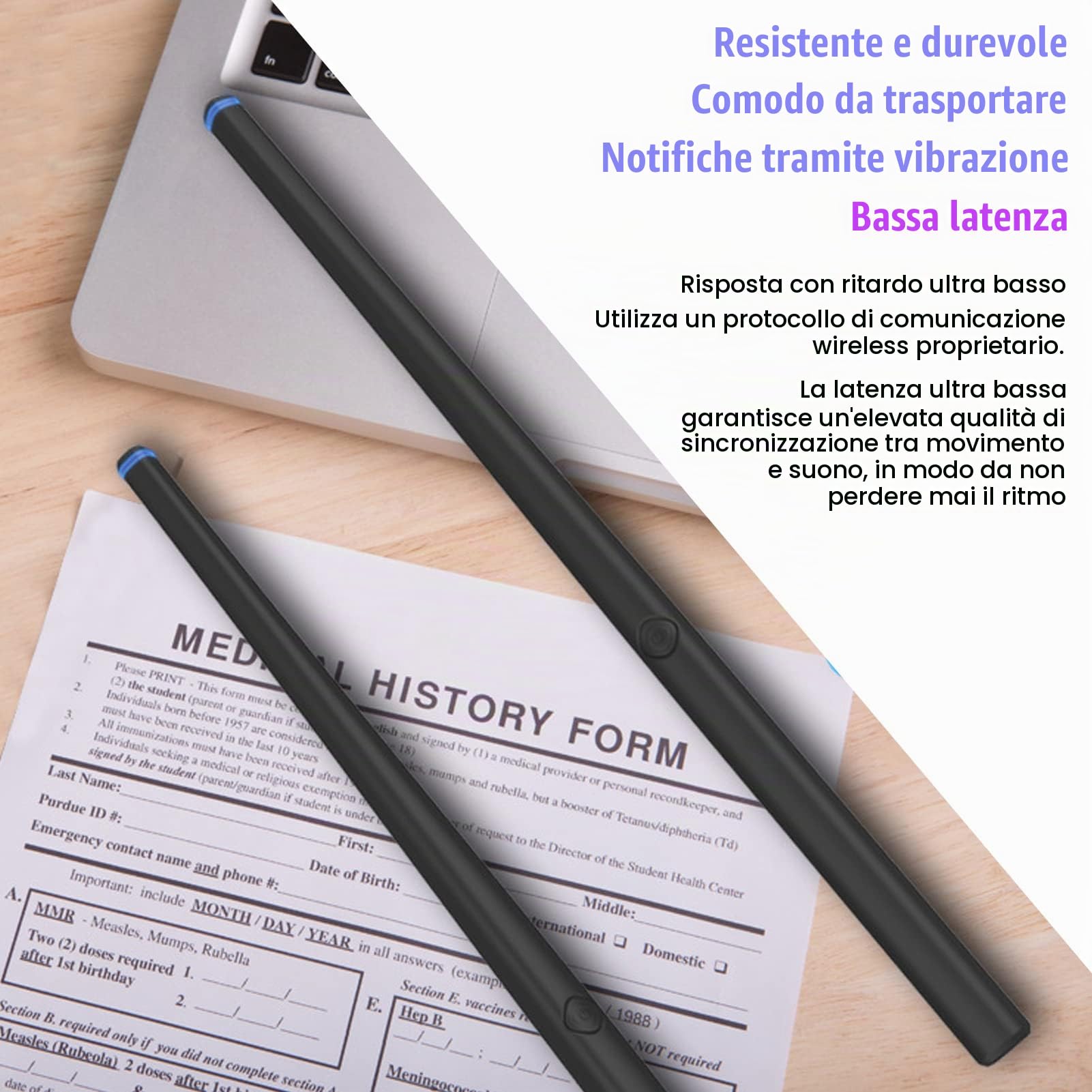Bacchette per Batteria ad Aria, Batteria Elettronica virtuale Portatile con Pedali, Bluetooth e Funzione Midi, Bacchetta Elettronica per ritmi Rock Beat per Adulti e Bambini