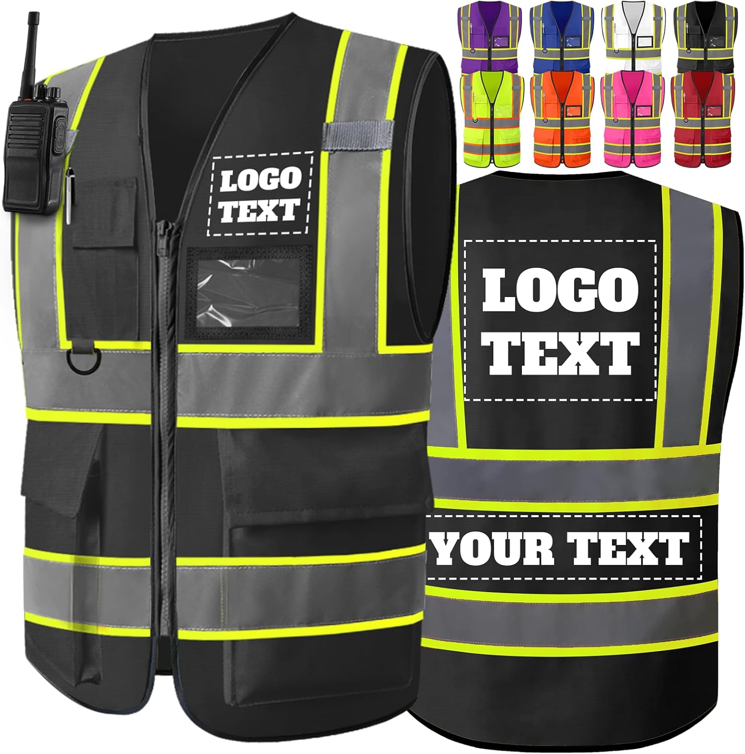 Custom Safety Vest for Men with Pockets Two Tone High Visibility Vest Customized Hi Vis Construction Work Vest for Men Women