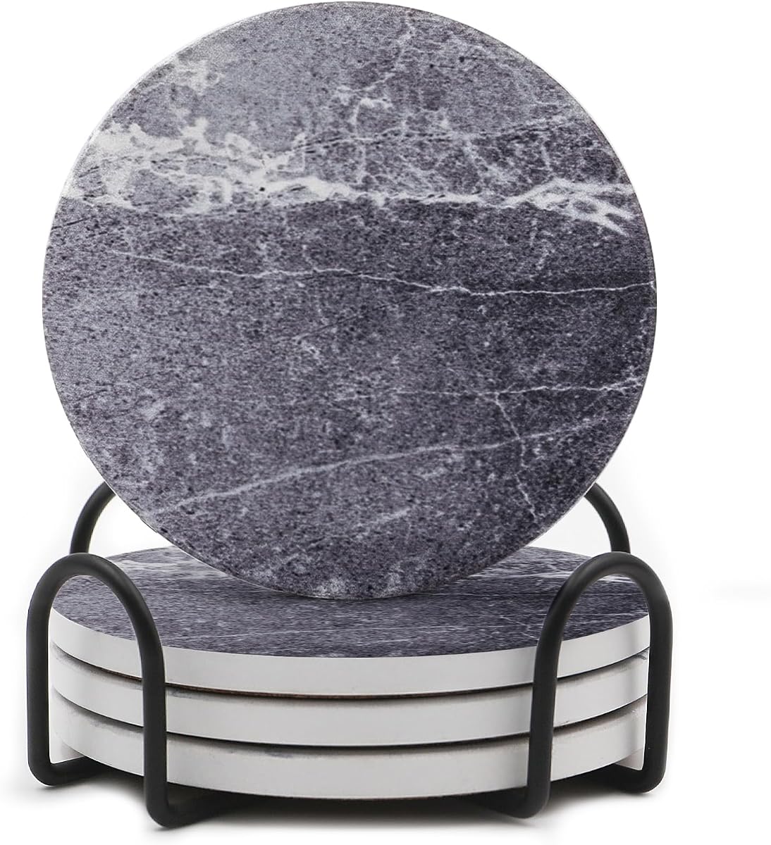 LIFVER Juego de 4 posavasos para bebidas, decoración de salón, posavasos de cerámica absorbentes con base de corcho, protege la mesa o muebles de madera de arañazos, posavasos con soporte, color gris
