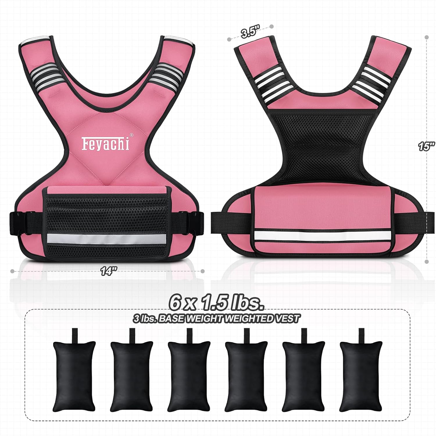 Feyachi Adjustable Weighted Vest - 3-12 lbs/12-20 lbs/20-32 lbs X Type Weight Vest with Reflective Stripe Ideal for Running Workout and Training