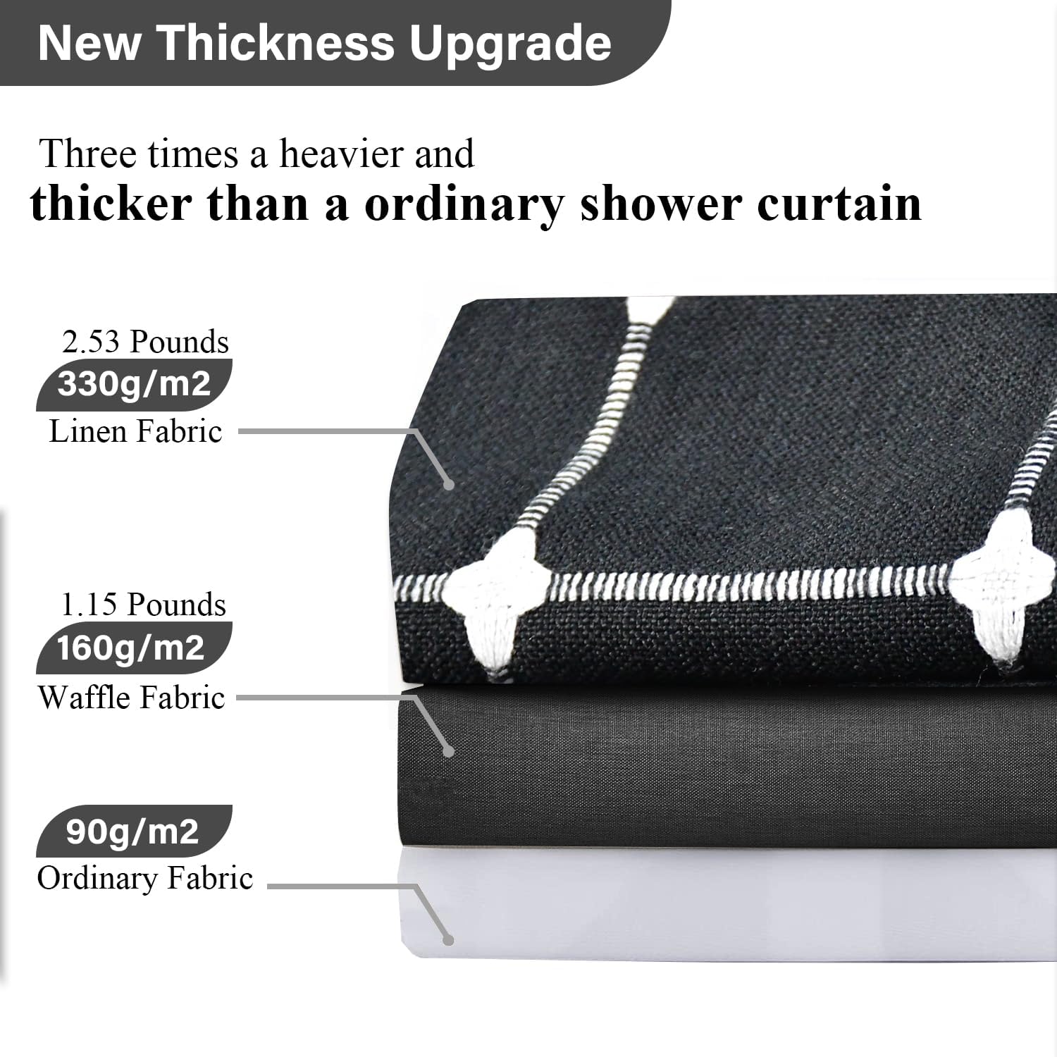 Black Stripe Farmhouse Cloth Shower Curtain Boho Gingham Patchwork Fabric Bathroom Curtain Rustic Chic Heavy Duty Bath Curtain Set with Tassel - Bohemian Shower Curtain with Hooks 36x71 Inch