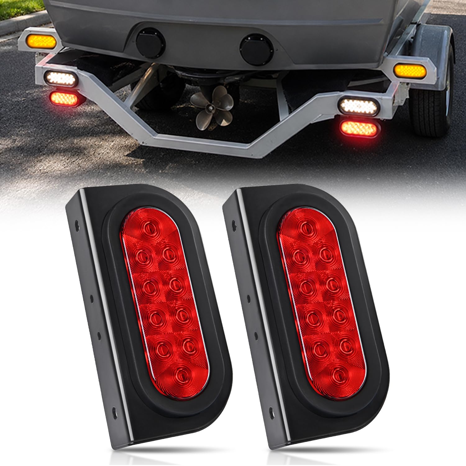 Nilight 6" Oval Trailer Tail Light 2PCS Red w/Mounting Brackets