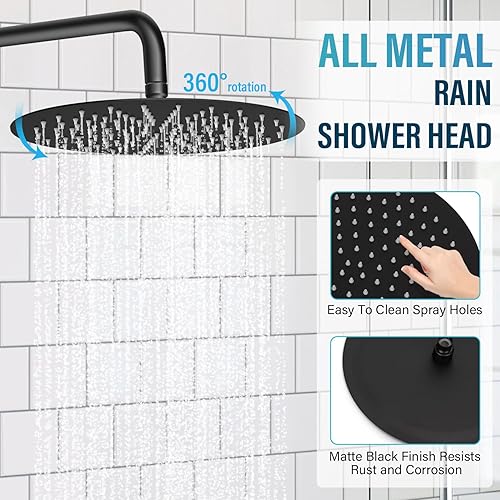 Miniatura 3 de Baetuy Juego de grifo de ducha, sistema de ducha de lluvia con cabezal de ducha de alta presión de 10 pulgadas y 3 ajustes de cabezal de ducha de