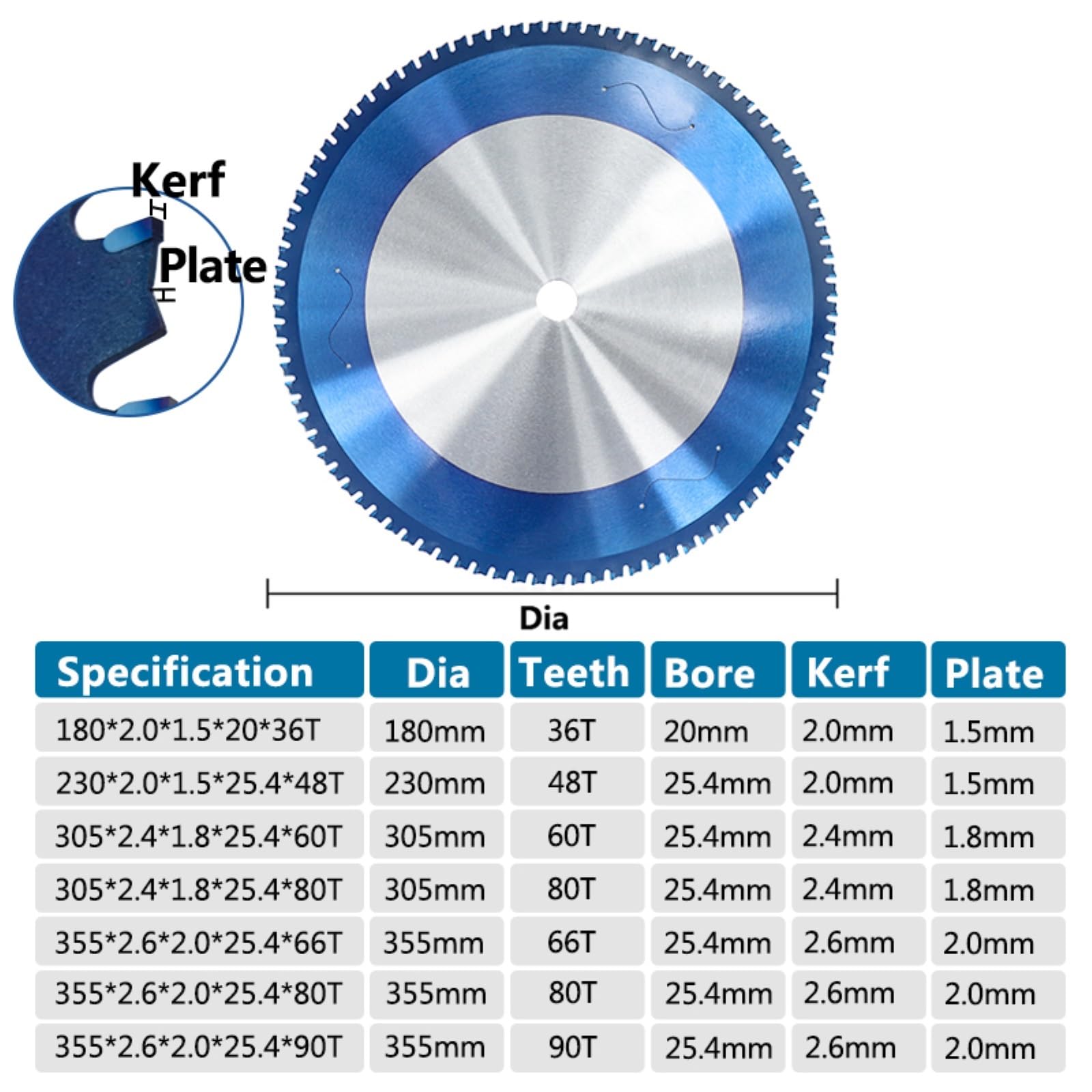 Brzeszczot do cięcia metalu 1PC brzeszczot do cięcia metalu 180-355mm piły tarczowej aluminium żelazo stal węglik powlekany Blue(355x2.6x2.0x25.4x66T)