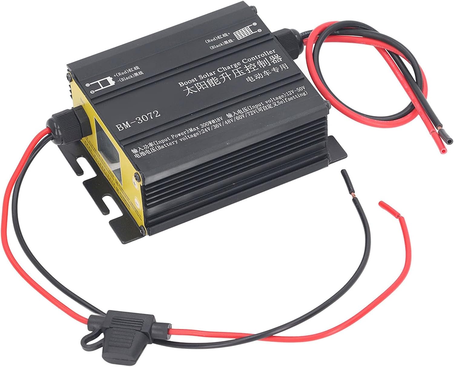 Boost MPPT Solar Controller, 16A, 12V 50V, 300W, for 24V 36V 48V 60V 72V Batteries, Aluminum Alloy, LED Display