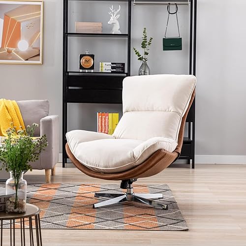 Miniatura 11 de HEAH-YO Silla giratoria decorativa, moderna silla de sala de estar con respaldo, silla de lectura tapizada de lino sin brazos para dormitorio,
