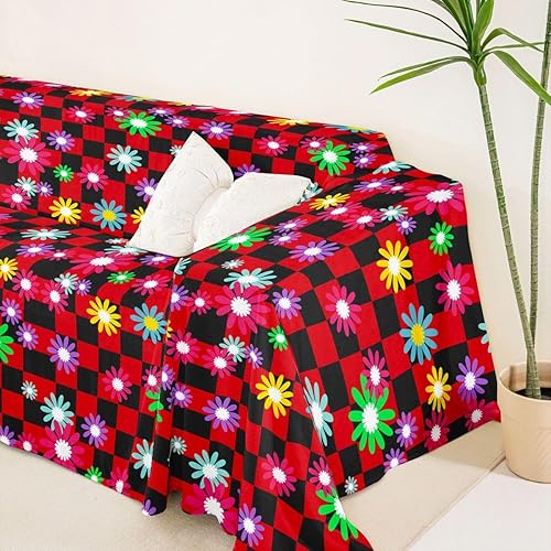 Miniatura 4 de Plaid Couch Cushion Covers for Large Dogs Boho Floral Rustic Couch Covers Red and Black Checkerboard Sofa Cover,Geometric Checkered Grid Cushion
