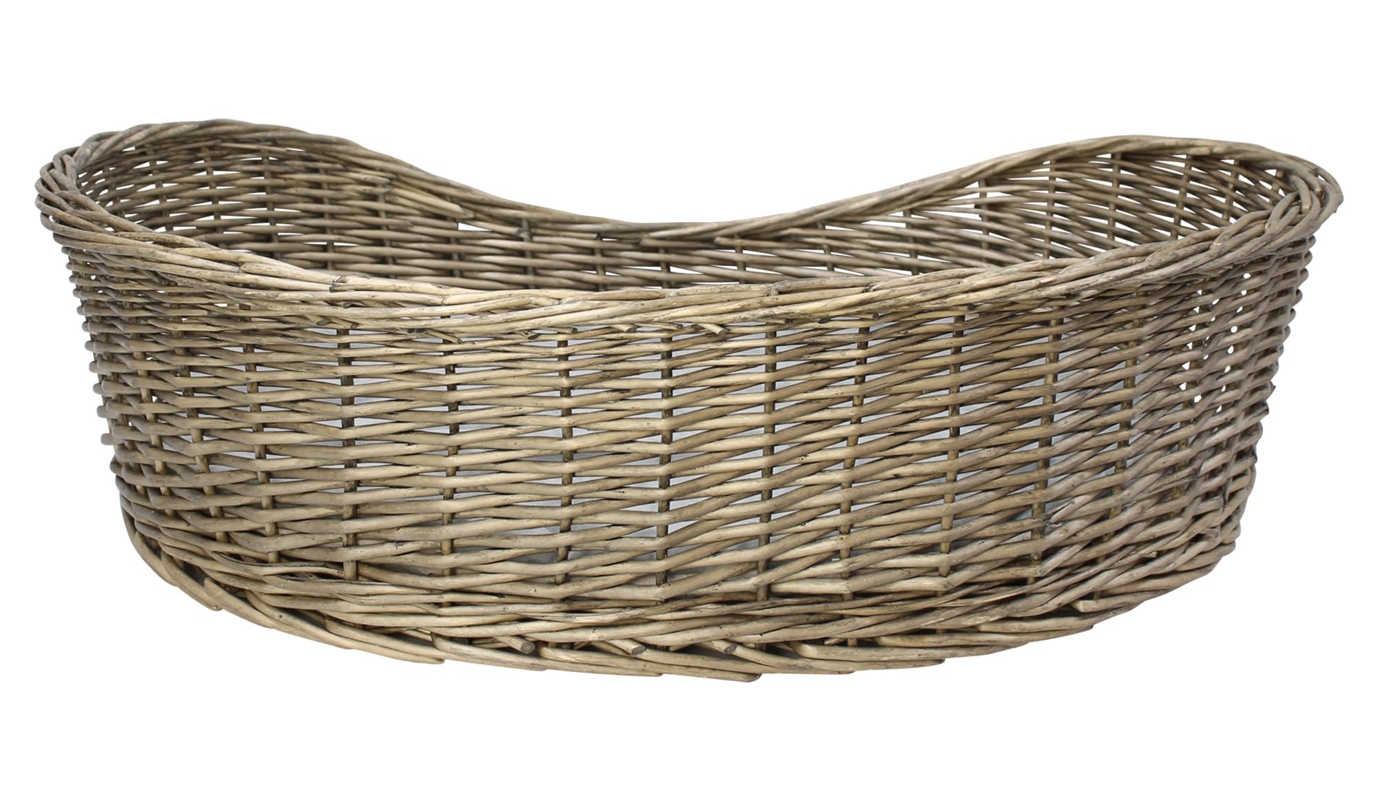 FRANK FLECHTWAREN Hundekorb Grey für Hunde, Vollweide Geflecht Grau Gekalkt, mit Polyester Kissen, Maße 90 x 70 x 25 cm, Liegefläche 76 x 56 cm