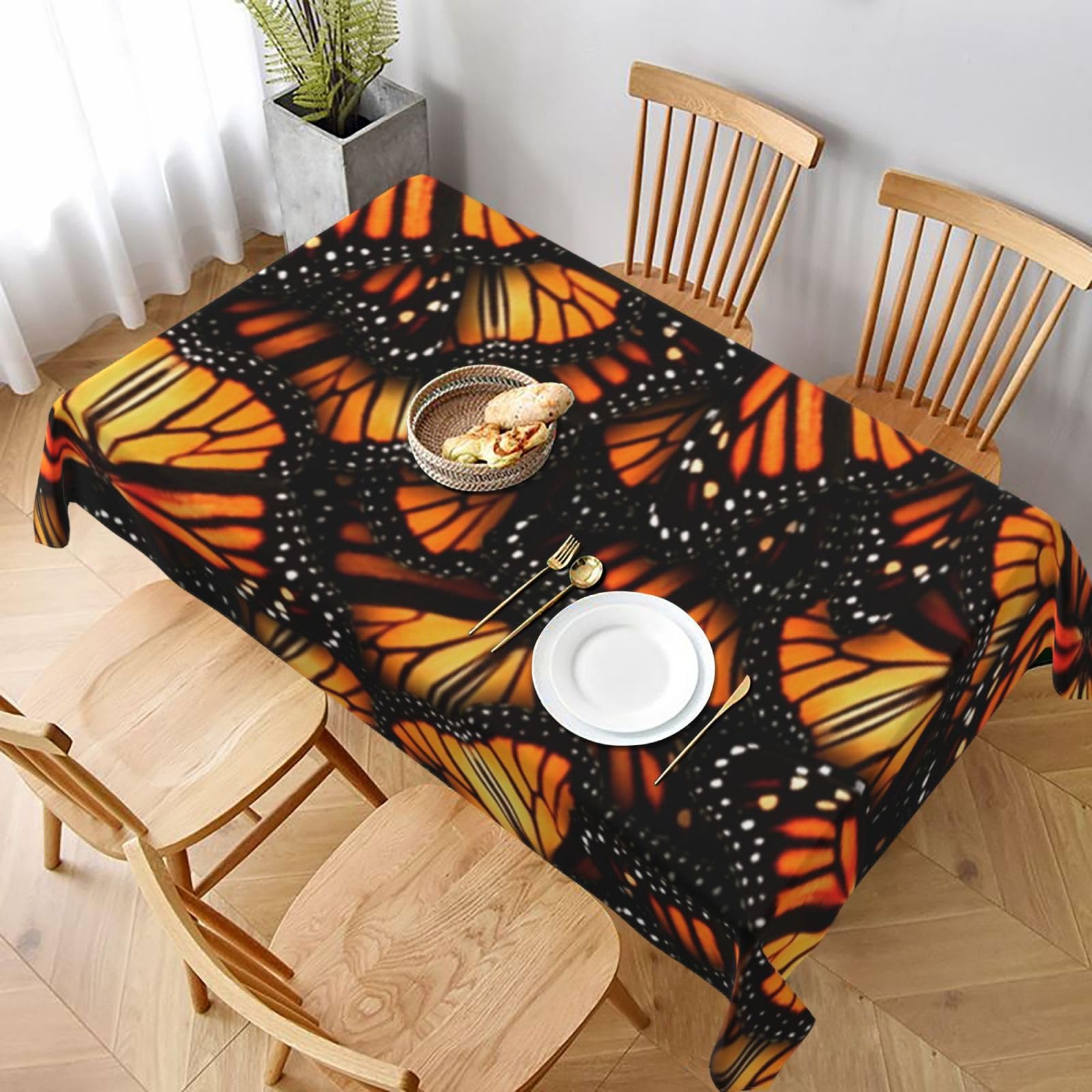 BNVSADC Heaps of Orange Monarch Butterflies Printed Rectangle Tablecloth 228x152 CM, Water Resistant Polyester Table Cloth Decorative Fabric Table Covers for Kitchen Dining Table Parties Camping
