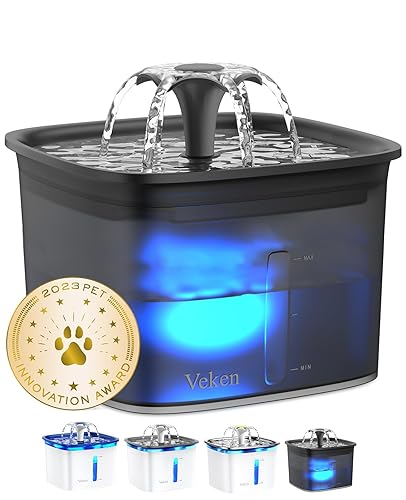 Veken 95oz/2.8L Pet Fountain, Automatic Cat Water Fountain Dog Water Dispenser with Replacement Filters for Cats, Dogs, Multiple Pets (Space Black, Plastic) - Space Black - Plastic