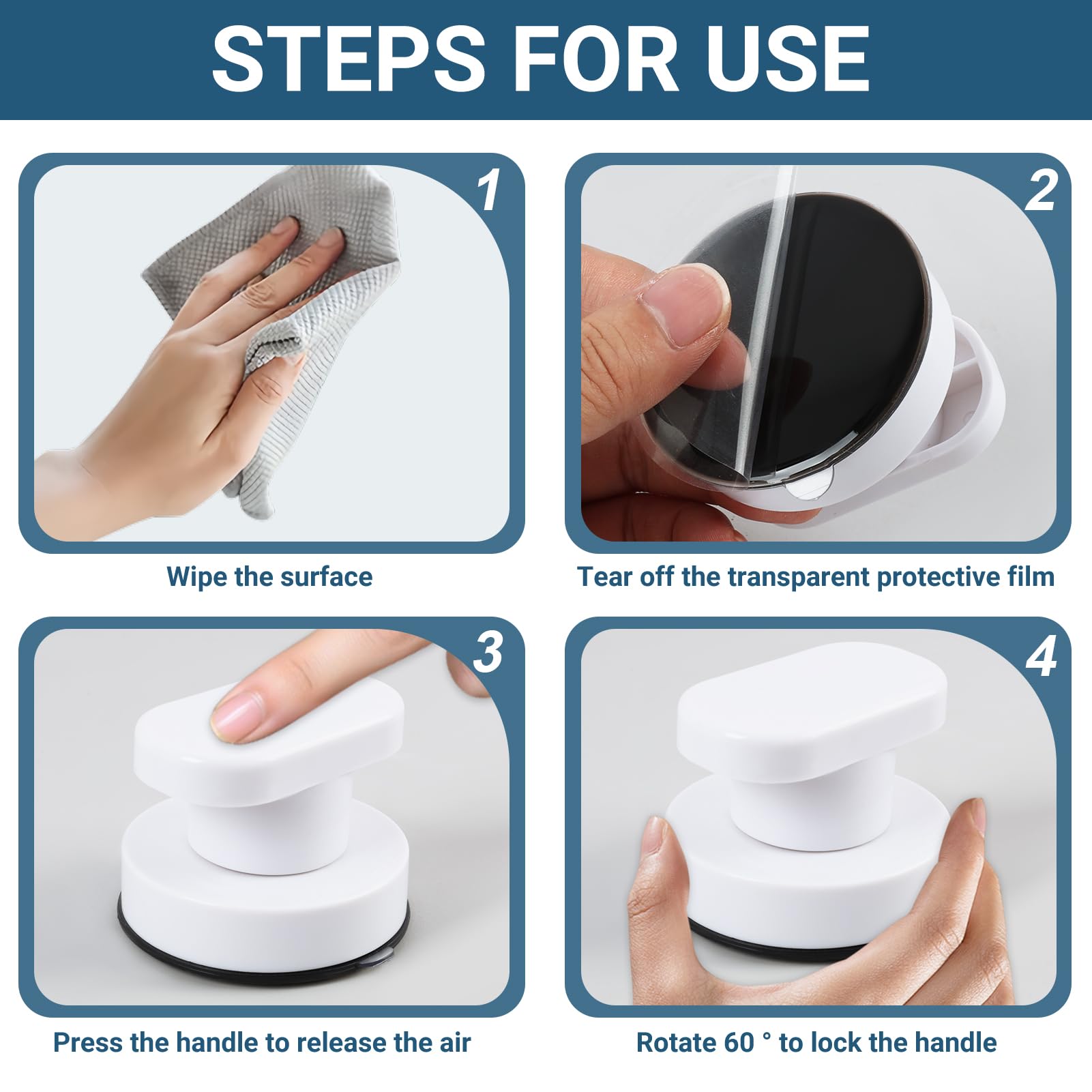 Tirador de Puerta con Ventosa Muy Resistente, Práctico Tirador para Cristal, Instalación Sencilla Sin Necesidad de Perforar, para Baños, Armarios y Superficies de Cristal (Blanco)