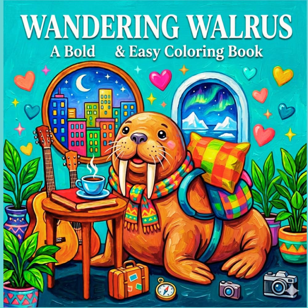 Wandering Walrus: A Bold and Easy Coloring Book for Stress Relief and Relaxation: 50 Simple Arctic Designs for Adults, Teens, and Seniors. (Cozy Moments Series)