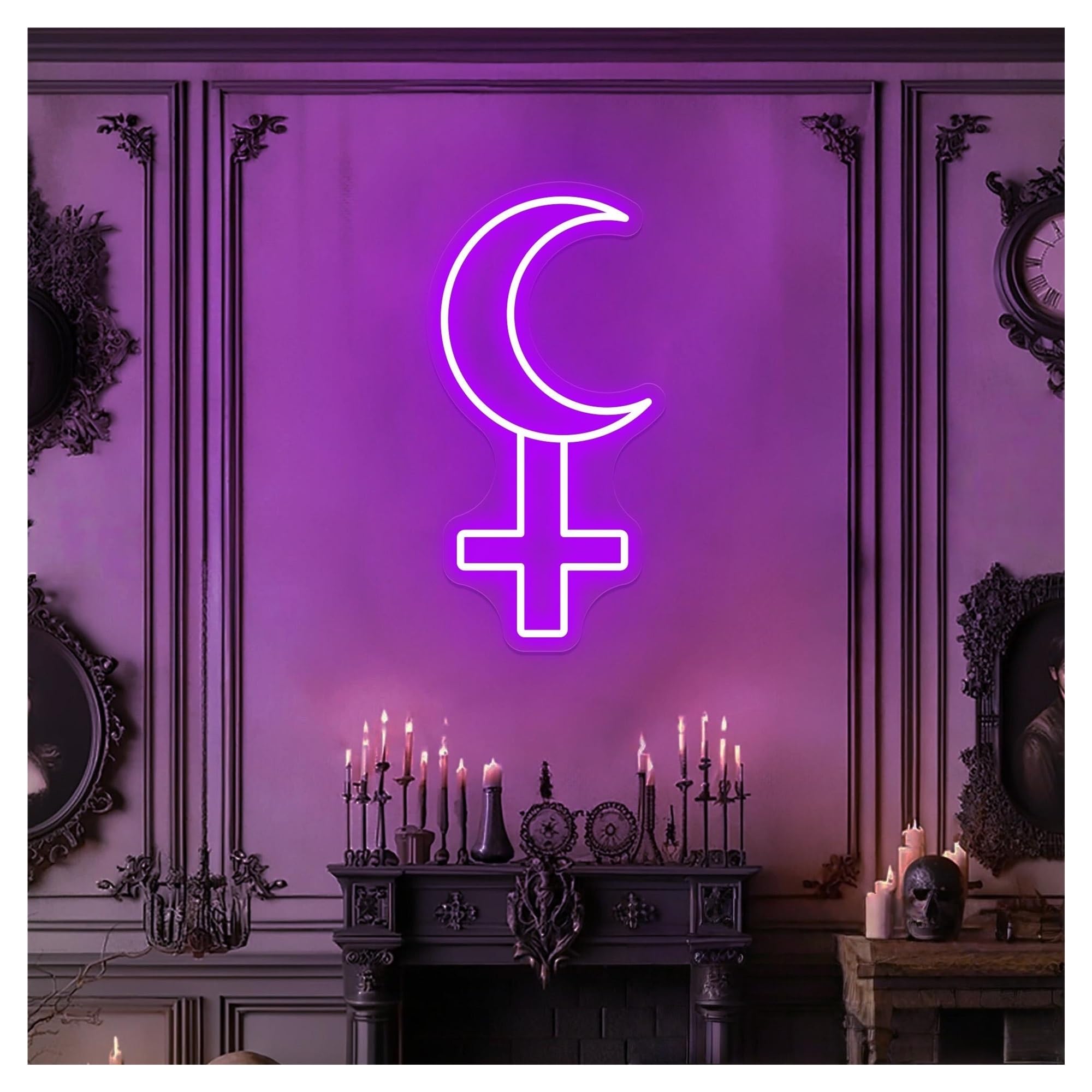 RONGCH Hanging Art Neon Signs Moon Cross Neon Sign, Suitable for Home Festival Party Decor with Brightness Adjustable 17cmx33cm(B)