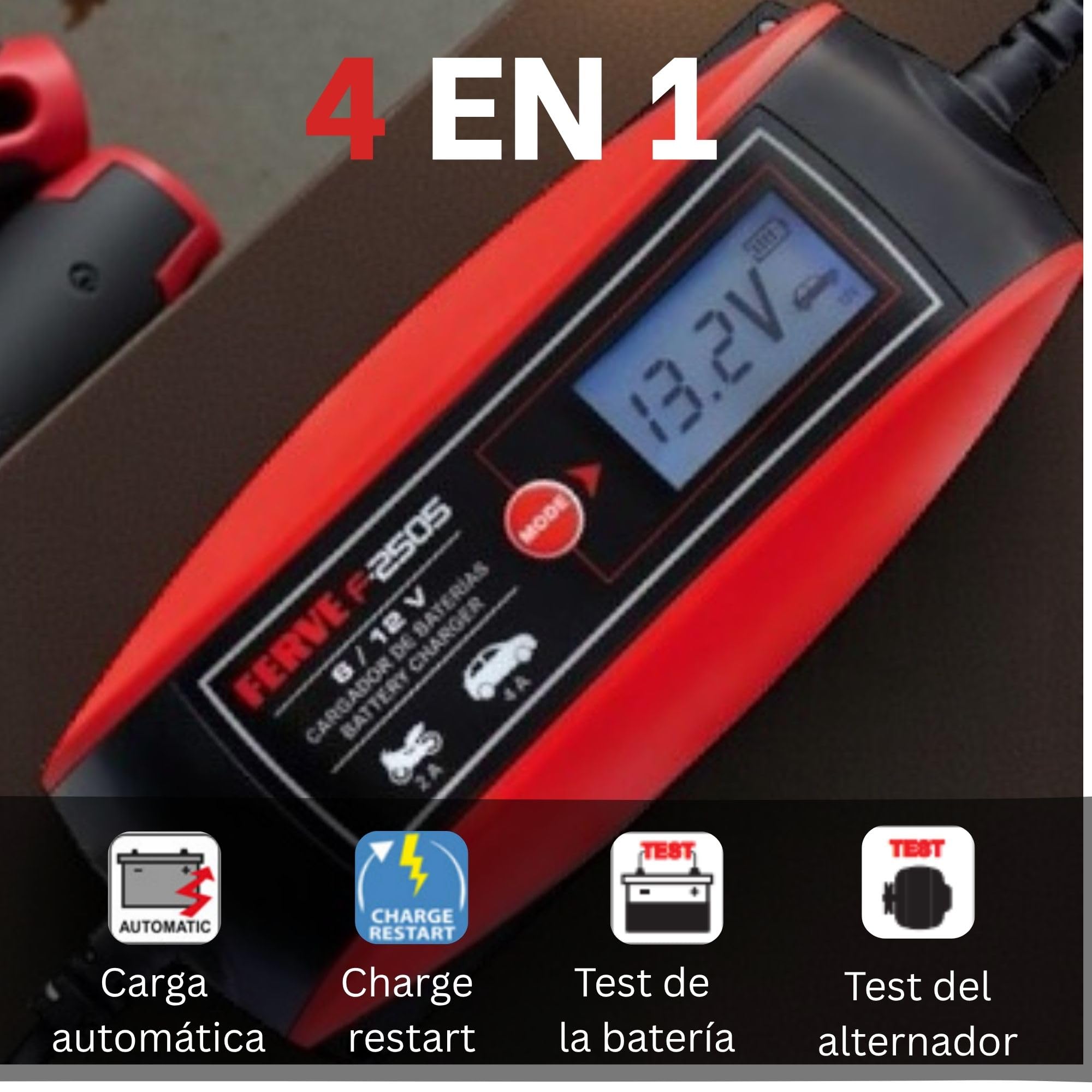 Ferve F-2505 Cargador de baterías, Negro, Rojo