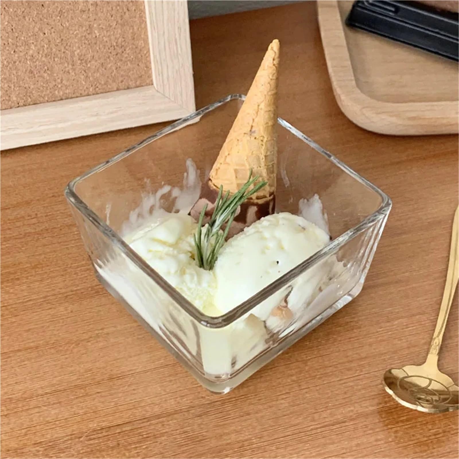 Ensaladeras Tazón de Vidrio Cuadrado Simple de 250ML, tazón de Helado for el hogar, Fruta, Postre, pudín, Yogur, Desayuno, ensaladera pequeña, 3 uds. para Cereales, Ensalada(Clear2)