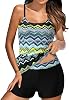 Women Two Piece Tankini Swimsuits Floral Print Blouson Top Swim Set Tummy Control Bathing Suits Athletic Swimwear