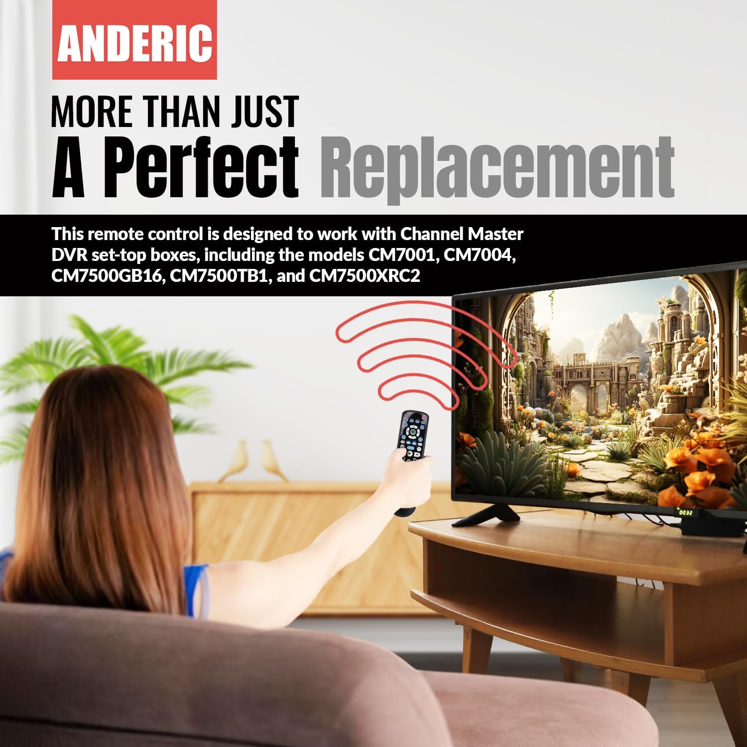 ANDERIC RRCM7500 for Channel Master DVR Remote Control CM7500XRC2 Replacement Remote for Channel Master - Works 100% - Works CM7500XRC2, CM7500GB16, CM7001, CM7004, CM7500TB1