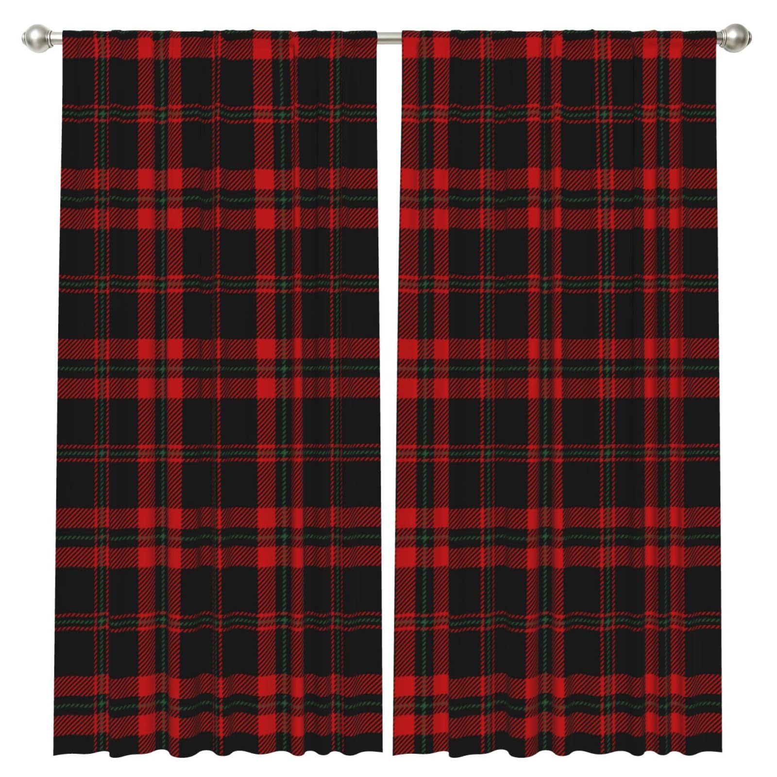 InOmak Tartan Plaid Scottish, 2 Panels Window Curtains 52 x 84 Inch Blackout Curtains for Living Room Bedroom