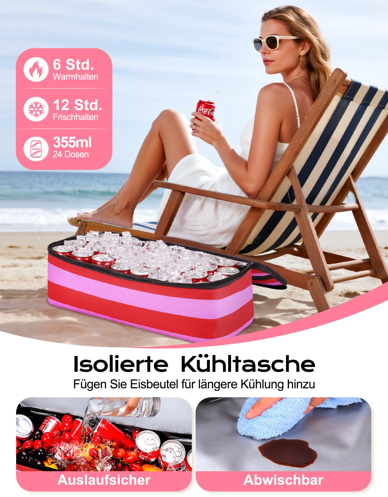 CIRYCASE Strandtasche XXL Familie mit Kühlfach, 54L Große Badetasche Strandtasche mit Reißverschluss & Nassfach, Faltbare Wasserdicht Beach Bag Mädchen Handtasche Shopper Damen für Reisen/Fitness/Pool